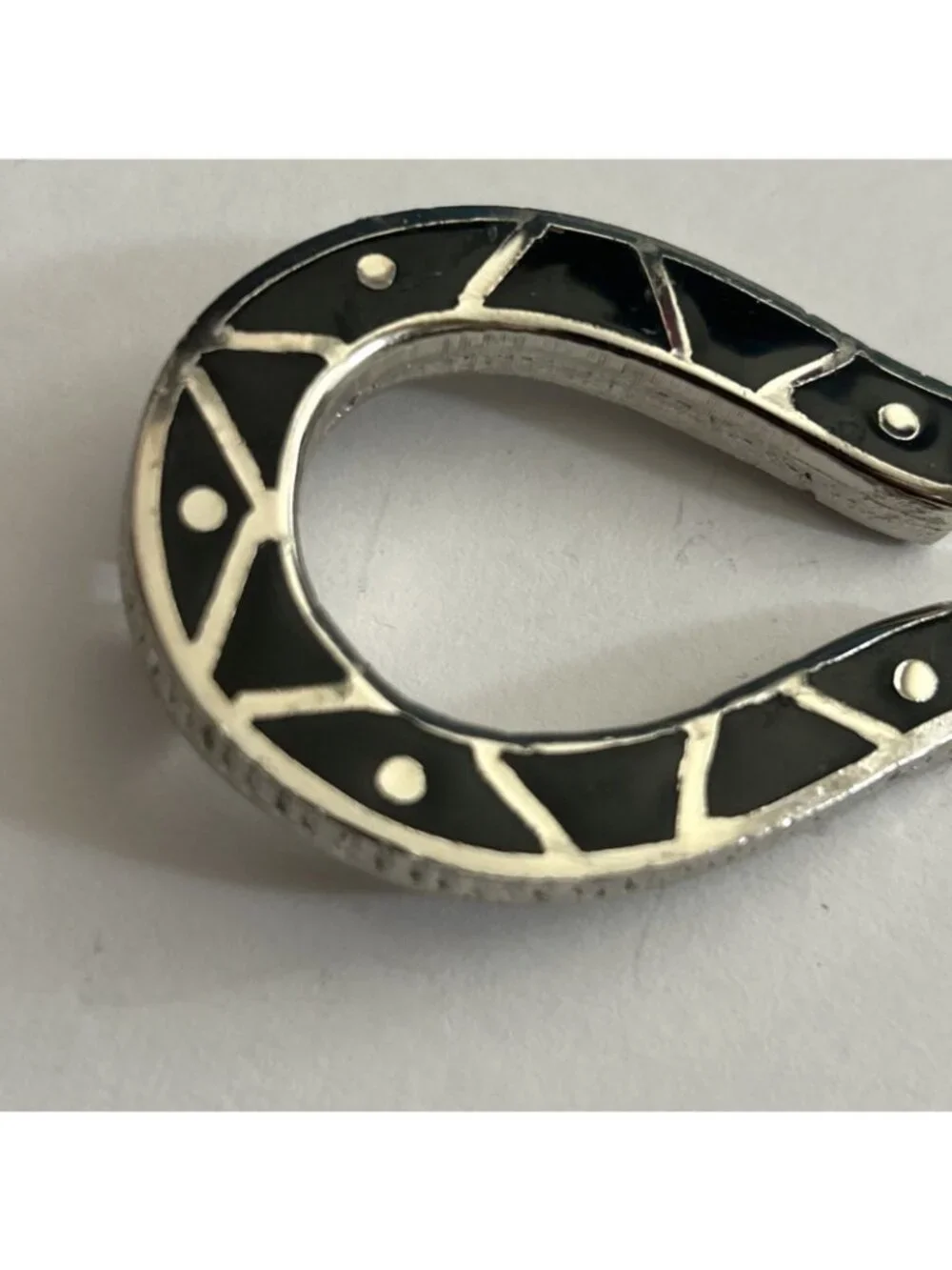 Horseshoe Silver W/ Black Tie Charm Approximately 2” New